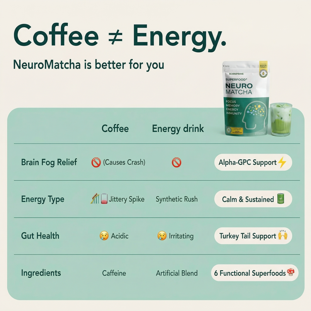 BORNPRIME NeuroMatcha Mushroom Matcha With Alpha GPC