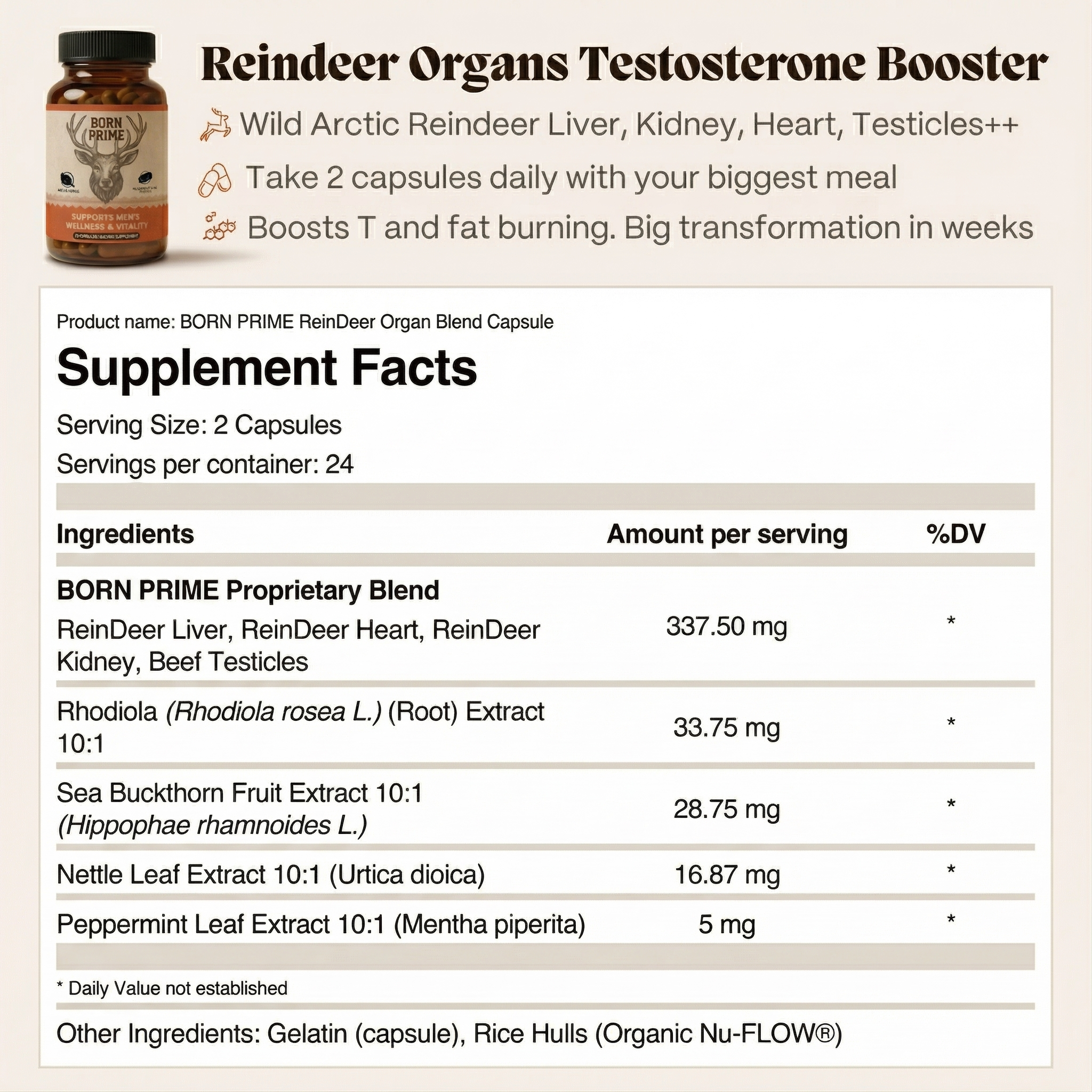 REINDEER ORGANS TESTOSTERONE SUPPORT